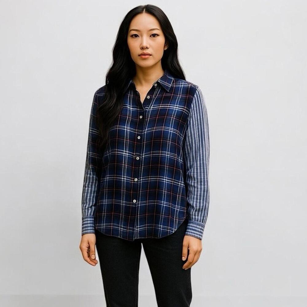 Equipment Blue Plaid Mixed Print Button Down Silk‎ Shirt Medium Office Casual